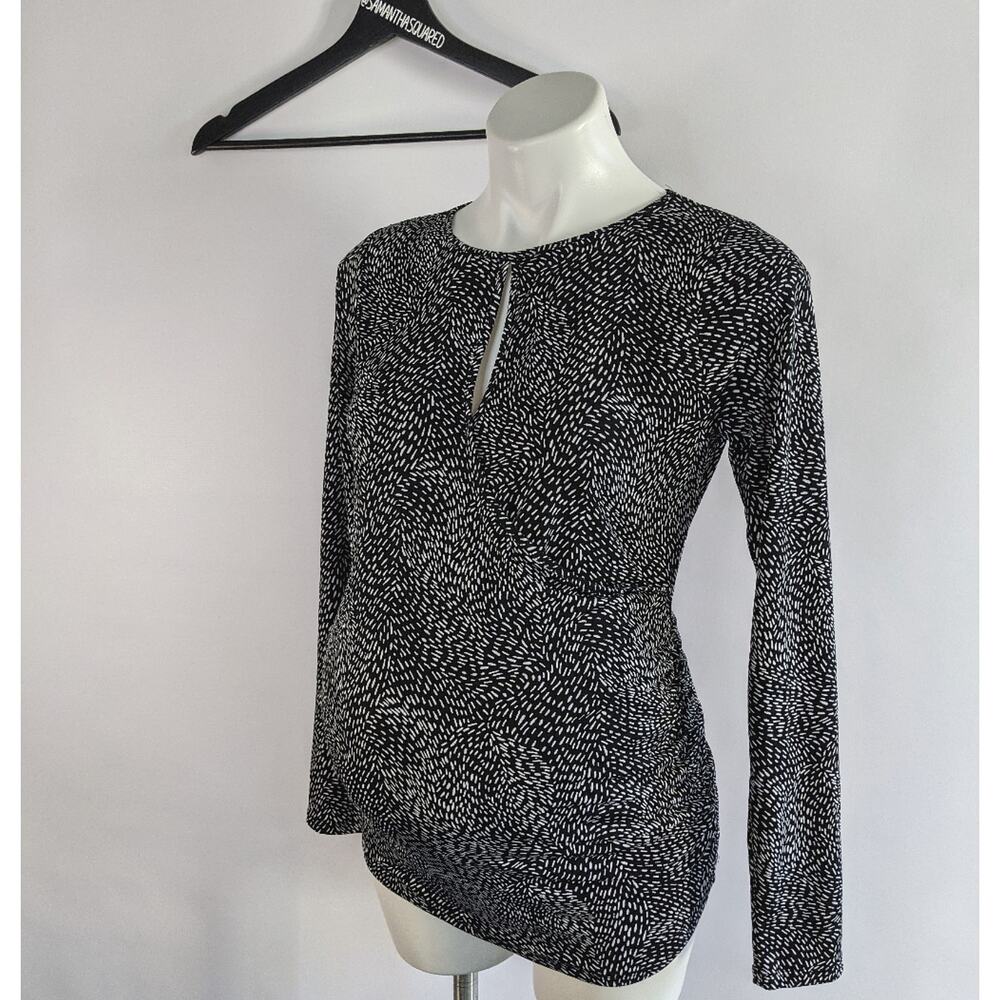 Motherhood Maternity Printed Fawu Wrap Blouse Sz Small Black and White